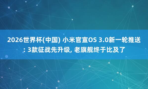 2026世界杯(中國) 小米官宣OS 3.0新一輪推送: 3款征戰先升級, 老旗艦終于比及了