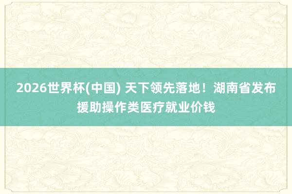 2026世界杯(中國) 天下領先落地！湖南省發布援助操作類醫療就業價錢