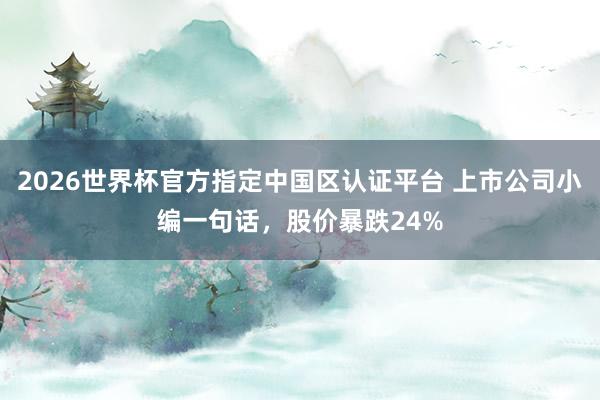 2026世界杯官方指定中國區(qū)認證平臺 上市公司小編一句話，股價暴跌24%