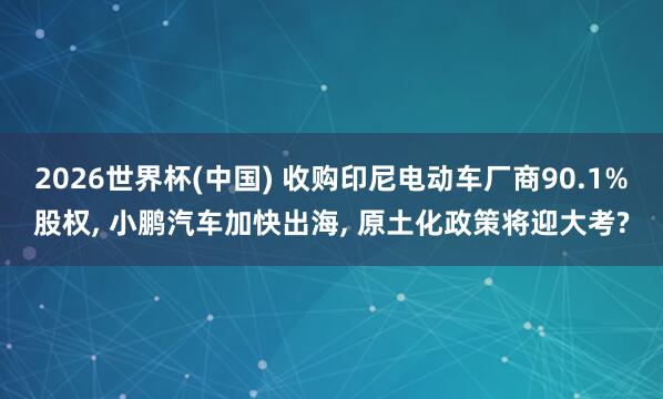 2026世界杯(中國) 收購印尼電動車廠商90.1%股權, 小鵬汽車加快出海, 原土化政策將迎大考?