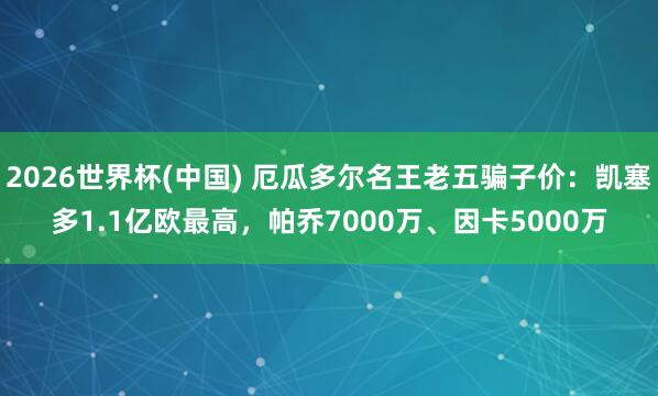 2026世界杯(中國) 厄瓜多爾名王老五騙子價：凱塞多1.1億歐最高，帕喬7000萬、因卡5000萬